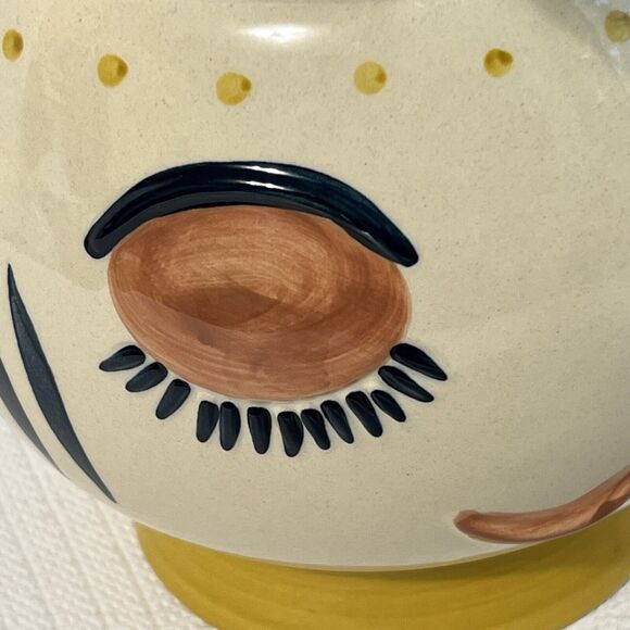 Big Bulgy Eye Face Ceramic Pedestal Planter Flower Pot Multi HANDMADE - Picture 9 of 17